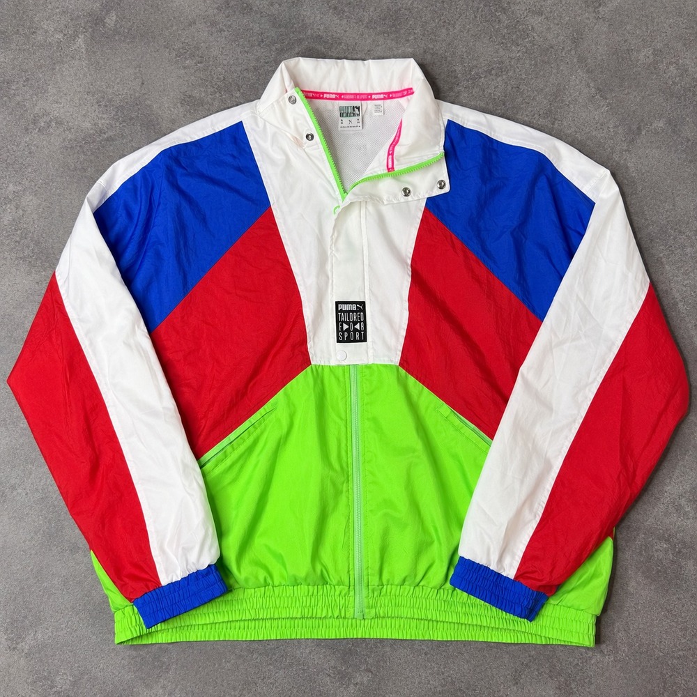 Puma Windbreaker Jacket XXL Neon Colorblock Red Blue Green Retro Track 90s Style
